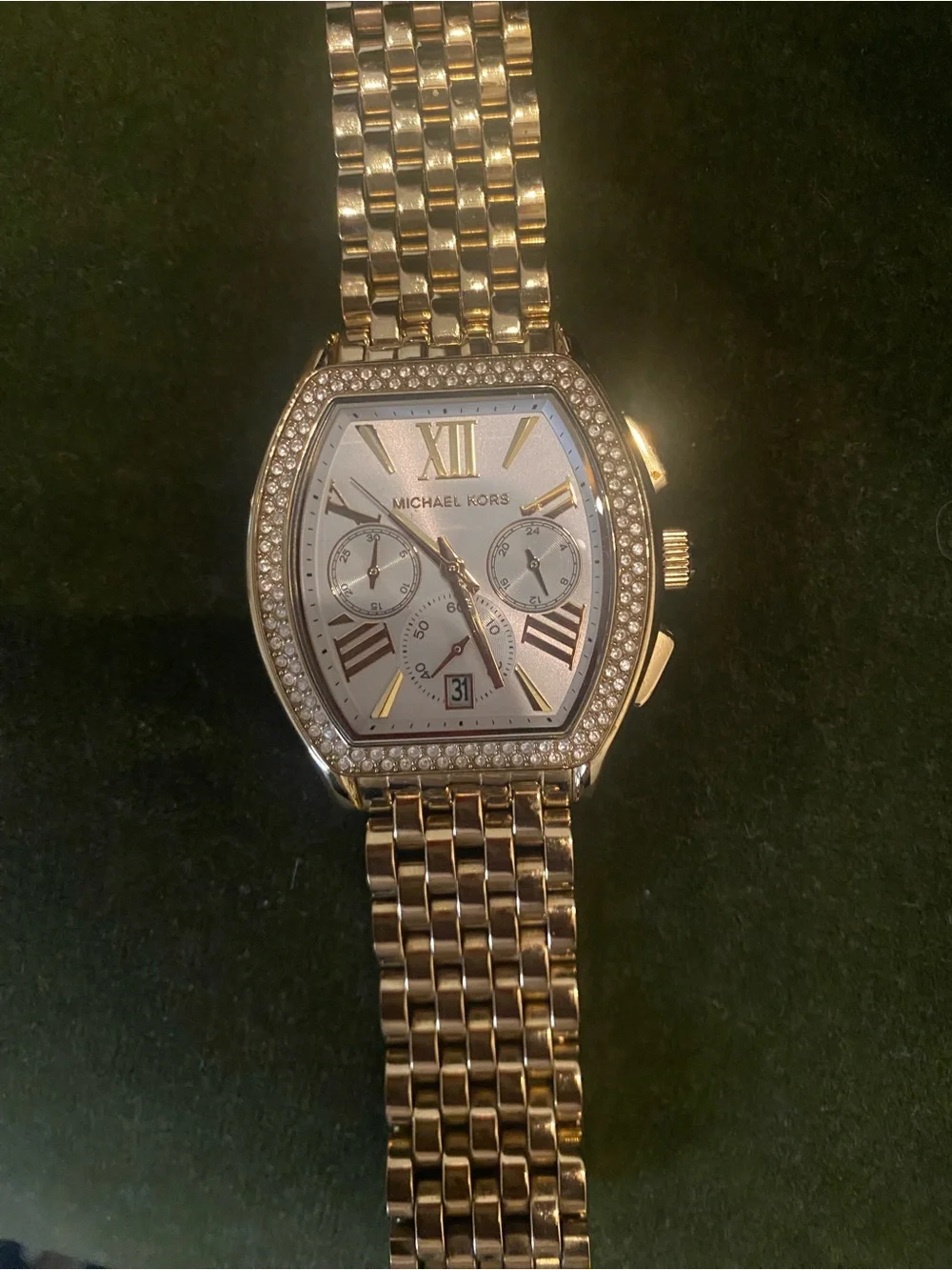 Michael Kors Gold Tone Crystal-Trim Chronograph Bracelet Watch